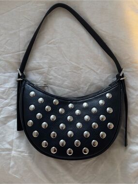 Madden Girl Black Studded Crescent Shoulder Bag Underarm Purse | NWOT